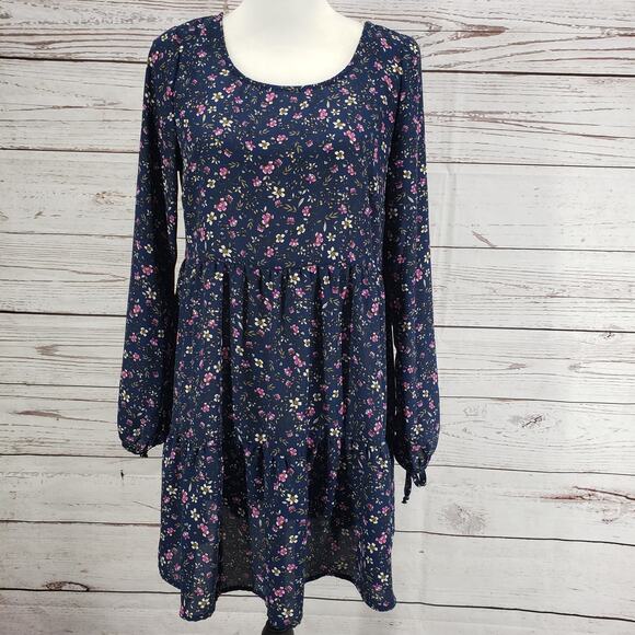 Wild Fable New Blue Floral  Bow Tie End Sleeve Tiered Dress Size Small - Picture 1 of 10